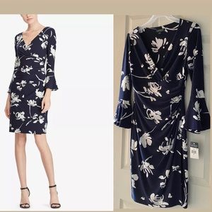 NWT LRL Floral-Print Bell-Sleeve Dress